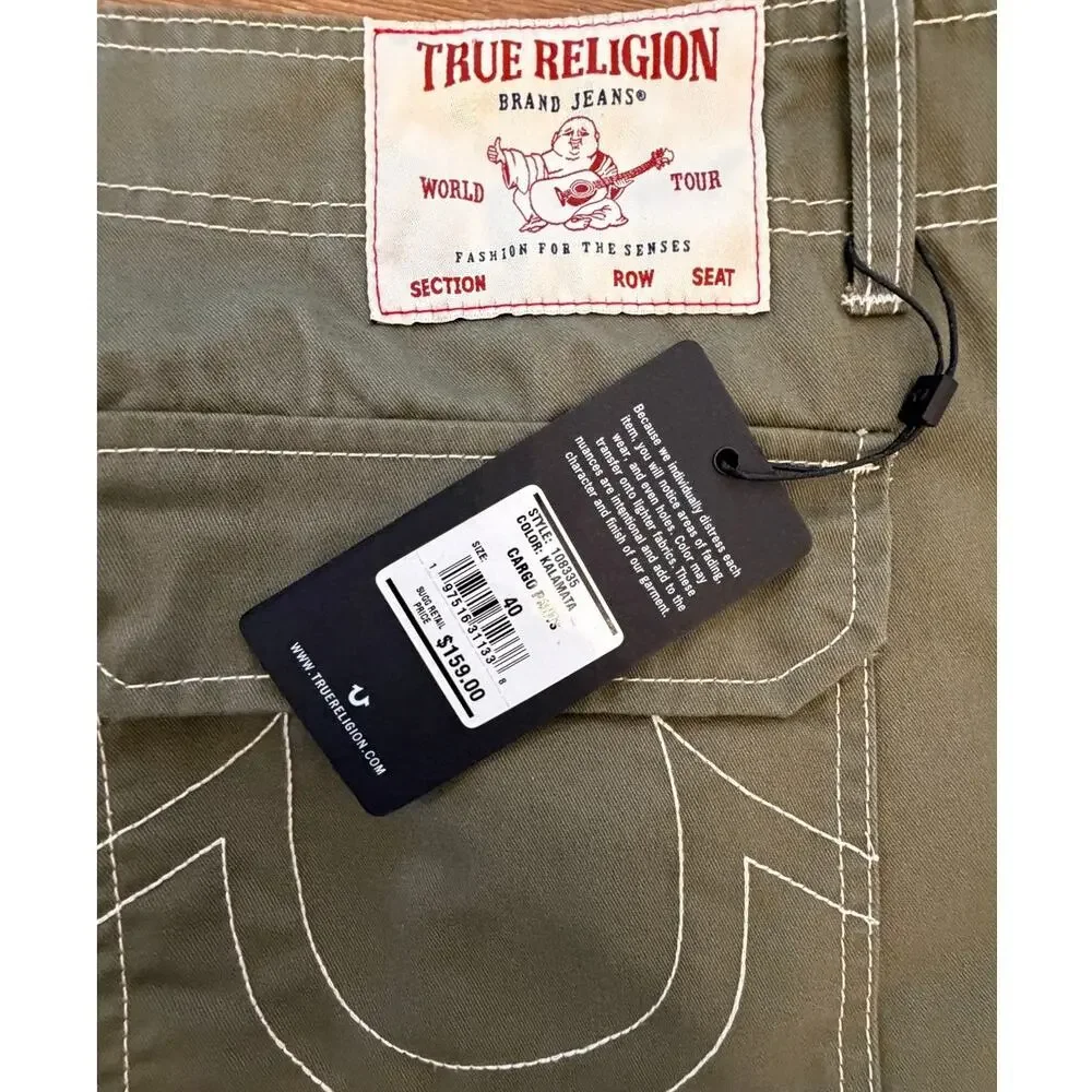 True Religion Cargo Pants Men's 40 Olive Green Kalamata NWT Utility MSRP $159